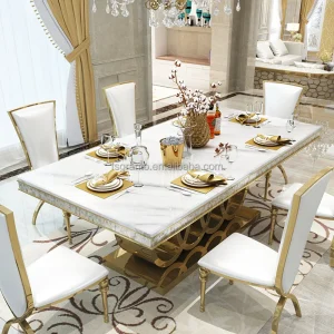 Rectangular Marble Dining Table & 8 Chairs.