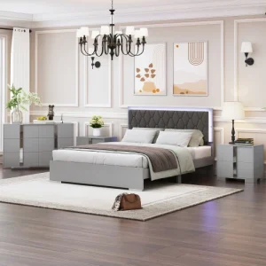 4-Piece Queen Size Bed with LED Lights.
