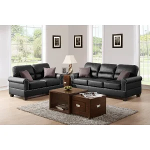 Black Bonded Leather 2pc Sofa Set Sofa And Loveseat.