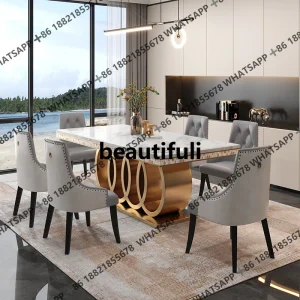 Rectangular Marble Dining Table & 8 Chairs.