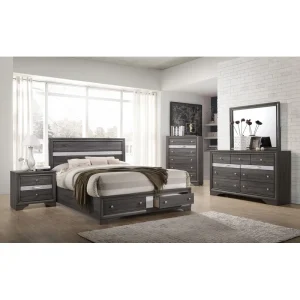 Gray Wood Queen 5-Piece Bedroom Storage Set.