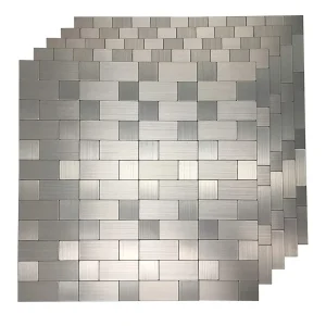 5 Sheets 30x30cm Peel and Stick Backsplash Tiles Silver Brushed Metallic Mosaic