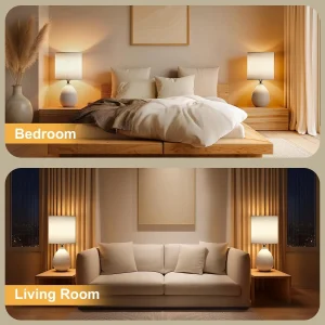 2 Modern Linen Cream Ceramic 18.5" Bedroom/Living Room Table Lamps.