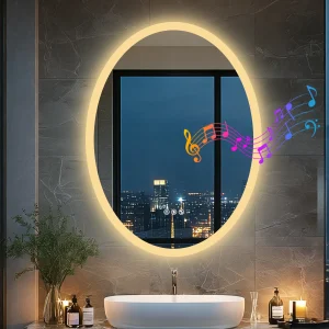 LED 24x32" Oval Vanity Mirror with Bluetooth Speakers, Anti-Fog, Dimmable, Tempered Glass