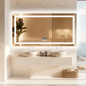 120cm W x 60cm H Rectangle LED Bathroom Mirror with Bluetooth Speaker Front-lit and Backlight with Smart Anti-fog