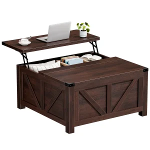 35.6IN Lift Top Coffee Table with Charging Station, Storage and Easy Lift Shelf.