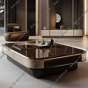 Modern Minimalist Home Slate Microcrystalline Stone Black Glass Table.