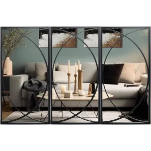 3-Piece Black Metal Wall Mirror Set: Living Room Decor