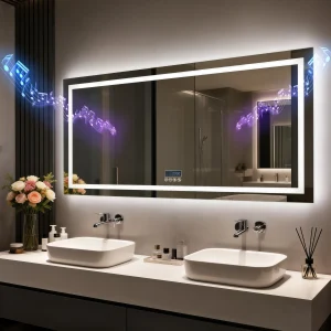 70cm H x 120cm W, LED Bathroom Antifog Mirror with Bluetooth Speaker..