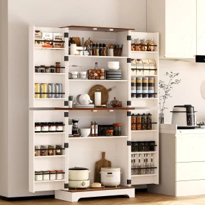75" Tall Farmhouse Kitchen Pantry, Rustic Wood Cupboard