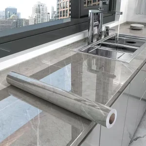 Oil, Water and Moisture-Proof, Self-Adhesive Marble Countertop Film.