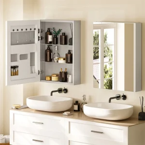 Wall Mounted Bathroom Medicine Cabinet with Mirror 500x700mm Size.