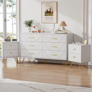White 3-Piece Bedroom Set with 6-Drawer Dresser and Nightstands