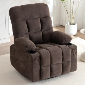 Brown 360° Swivel Rocker Recliner Chair, with Cup Holders.