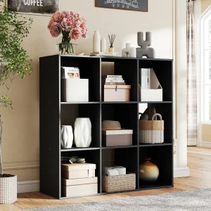 Black 9 Cube Storage Organizer Wooden Shelf Bookcase.