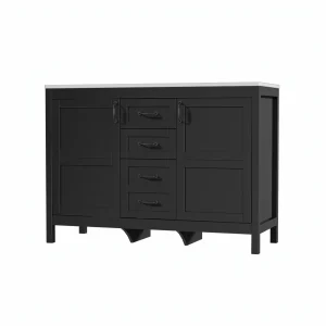 Black 48" Freestanding Double Sink Bathroom Vanity with 4 Drawers & 2 Soft-Close Doors.